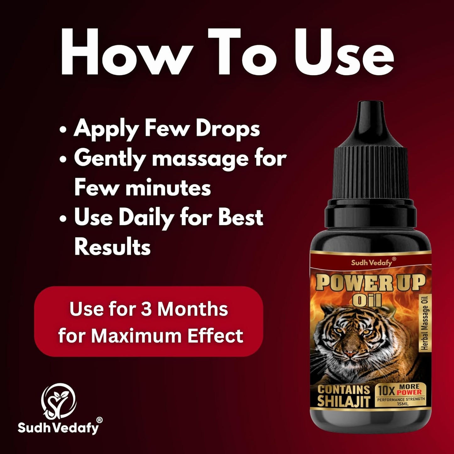 Sudh Vedafy Power Up Ayurvedic Massage Oil for Men | Restores Energy & Hardens the relaxing muscles | Enriched With Jaiphal, Shilajit, Safed Musli and Black Seed - 15 ml (Pack of 3)