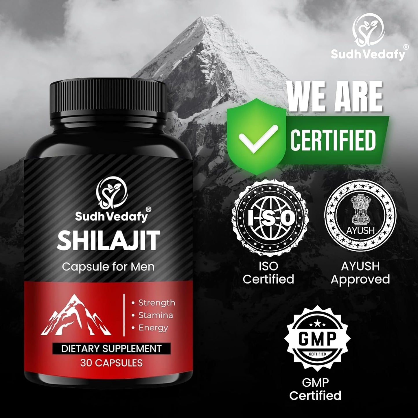 Sudh Vedafy Shilajit Capsules for Men | Pure Himalayan Shilajit for Strength & Stamina ( 30 Capsules )