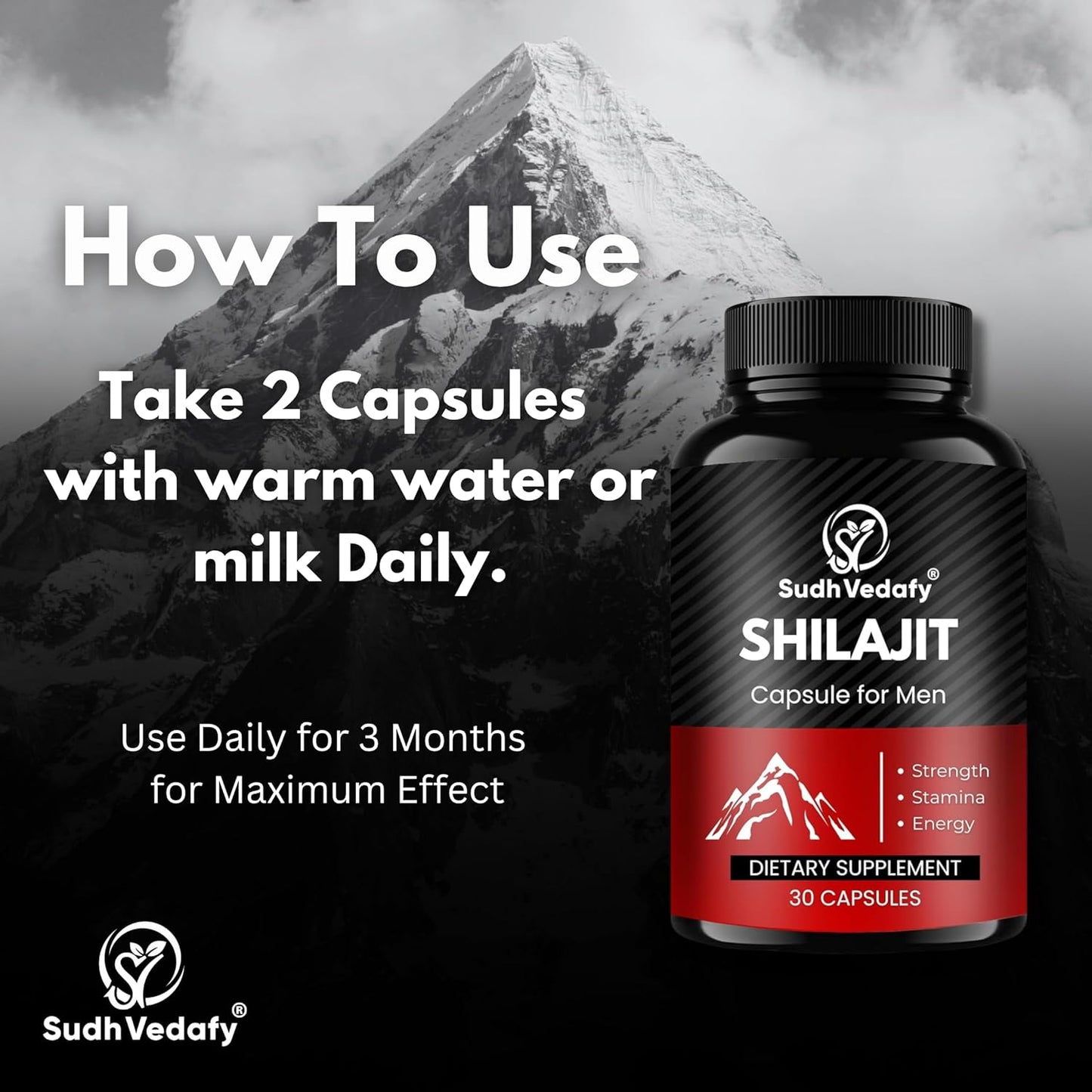 Sudh Vedafy Shilajit Capsules for Men | Pure Himalayan Shilajit for Strength & Stamina ( 30 Capsules )