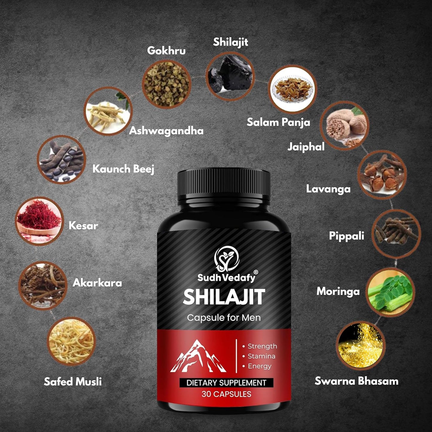 Sudh Vedafy Shilajit Capsules for Men | Pure Himalayan Shilajit for Strength & Stamina ( 30 Capsules )