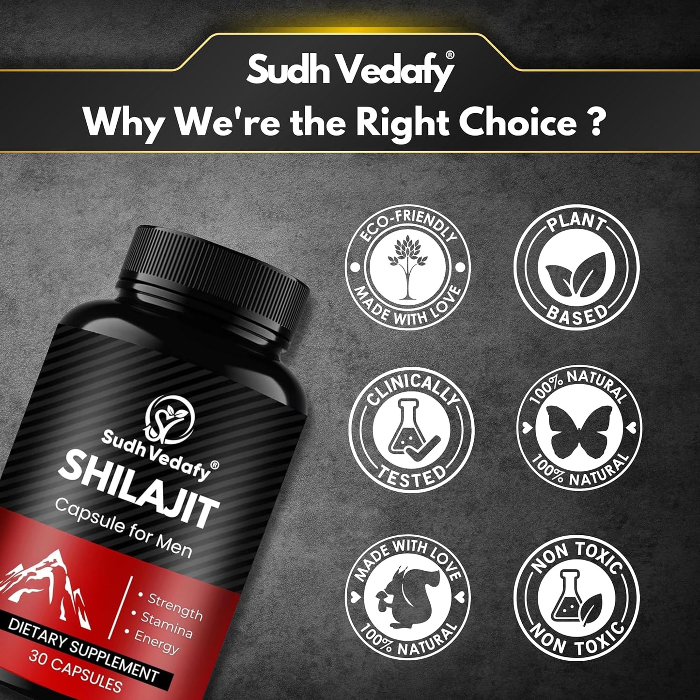 Sudh Vedafy Shilajit Capsules for Men | Pure Himalayan Shilajit for Strength & Stamina ( 30 Capsules )