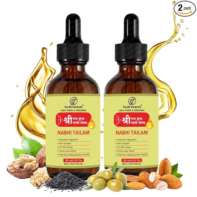 Sudh Vedafy Sri Ram Nabhi Tailam 30ml | Ayurvedic Multi Benefit Nabhi Oil | Belly Button oil for Skin & Hair | Nabhi Oil ayurvedic for Health and Beauty | नाभि तेल ( 30 Ml )