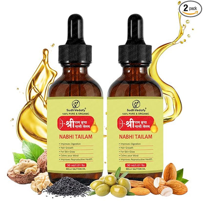 Sudh Vedafy Sri Ram Nabhi Tailam 30ml | Ayurvedic Multi Benefit Nabhi Oil | Belly Button oil for Skin & Hair | Nabhi Oil ayurvedic for Health and Beauty | नाभि तेल ( 30 Ml )