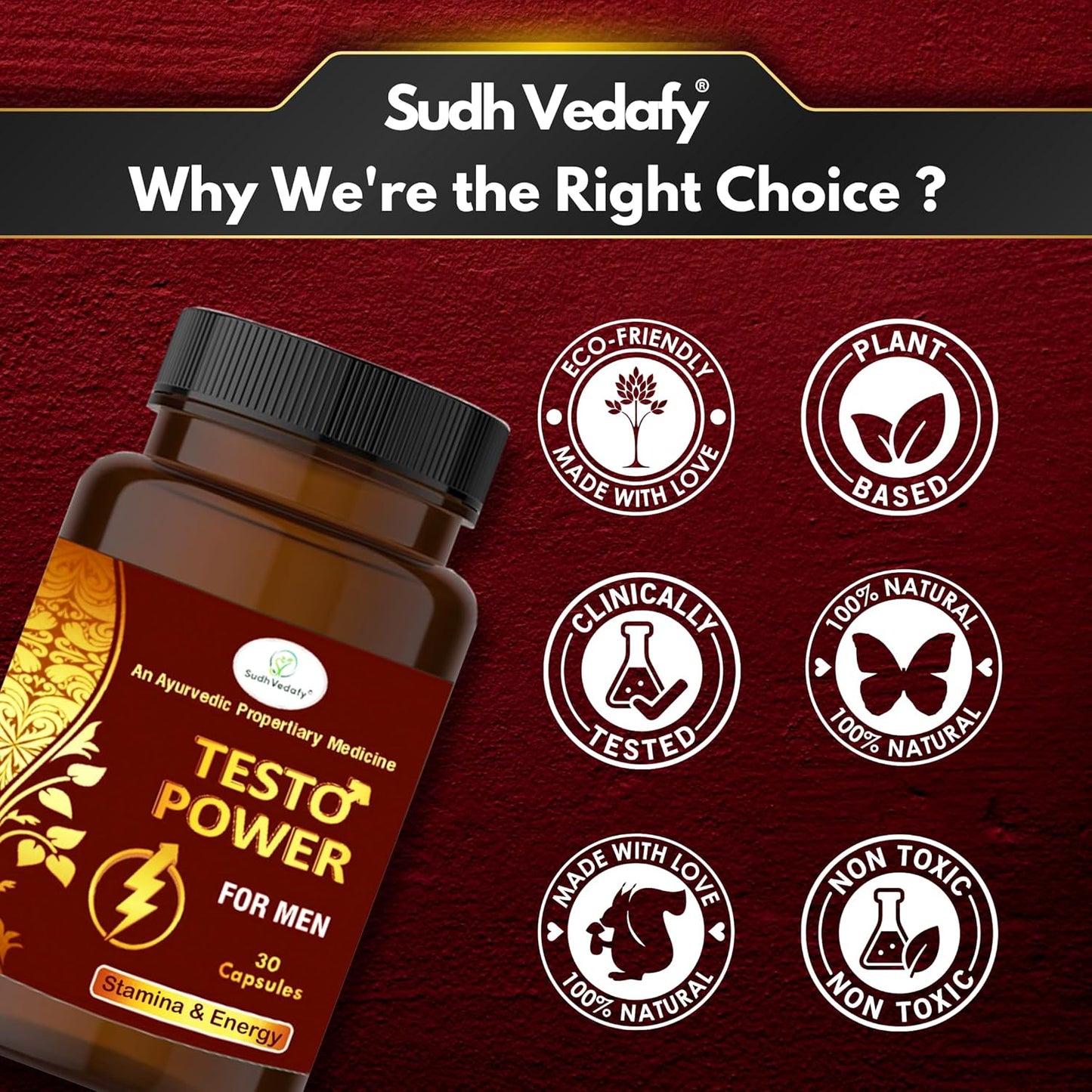 Sudh Vedafy Testo Power Capsules for Men – 30 Capsules | Ayurvedic Vitality Booster