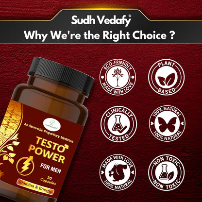 Sudh Vedafy Testo Power Capsules for Men – 30 Capsules | Ayurvedic Vitality Booster