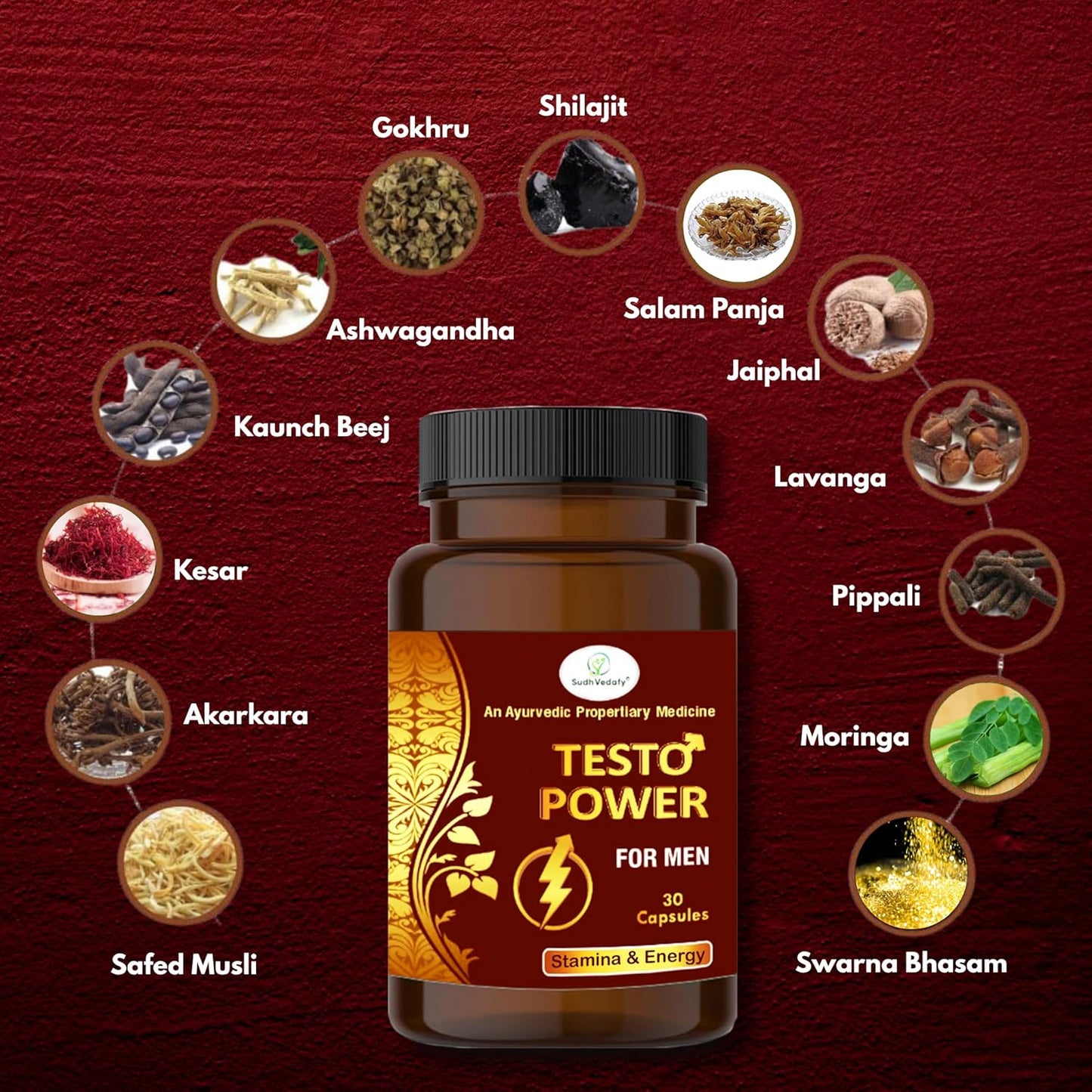 Sudh Vedafy Testo Power Capsules for Men – 30 Capsules | Ayurvedic Vitality Booster