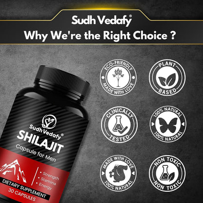 Sudh Vedafy Shilajit Capsules for Men | Pure Himalayan Shilajit for Strength & Stamina ( 30 Capsules )