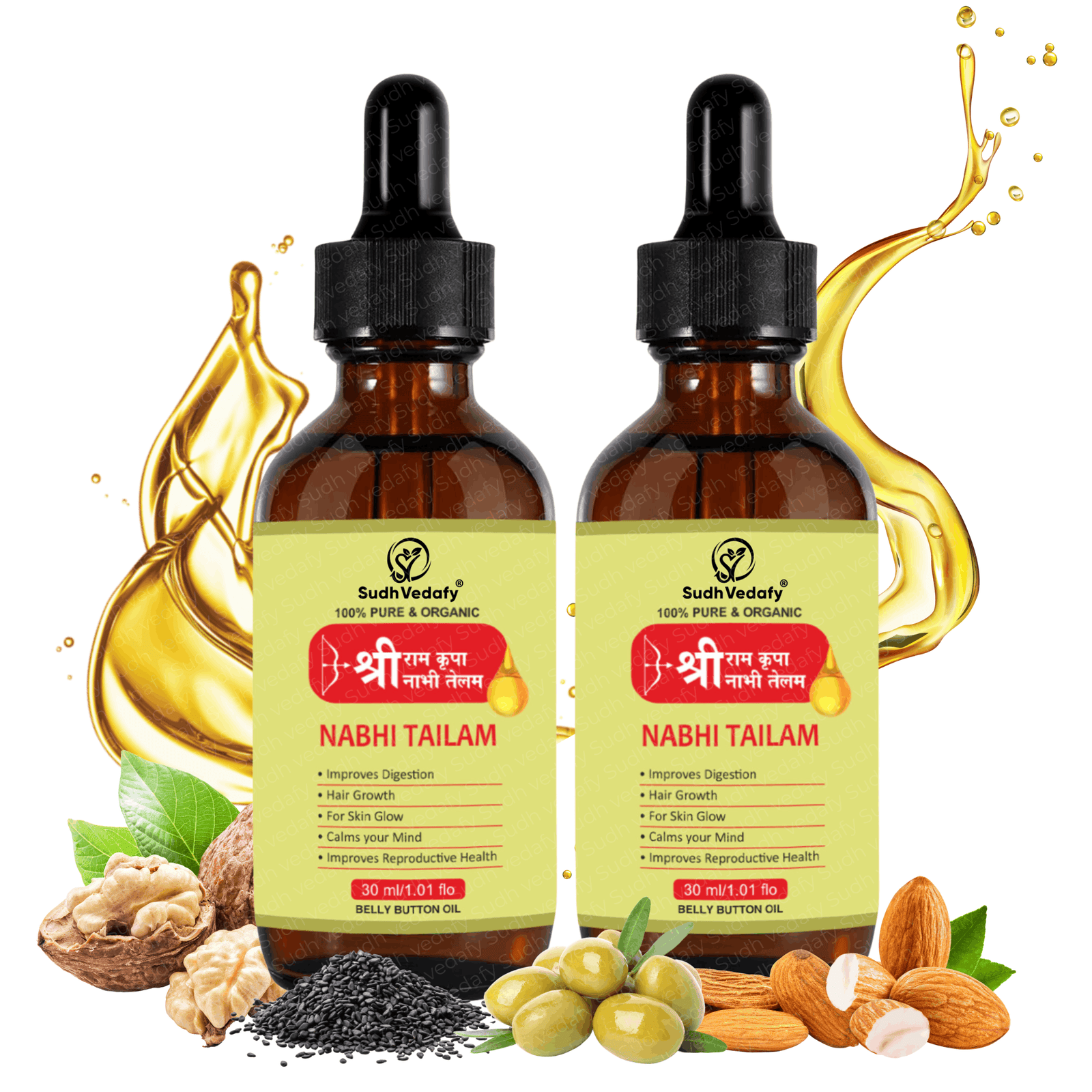 Sudh Vedafy Sri Ram Nabhi Tailam 30ml – Ayurvedic Multi Benefit Belly Button Oil for Skin, Hair, Health & Beauty – Nabhi Tel नाभि तेल (Pack of 2)